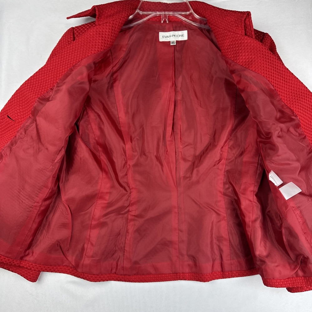 Evan Picone Red‎ Textured Blazer Womens 10 Petite Single Breasted Jacket - Picture 6 of 8